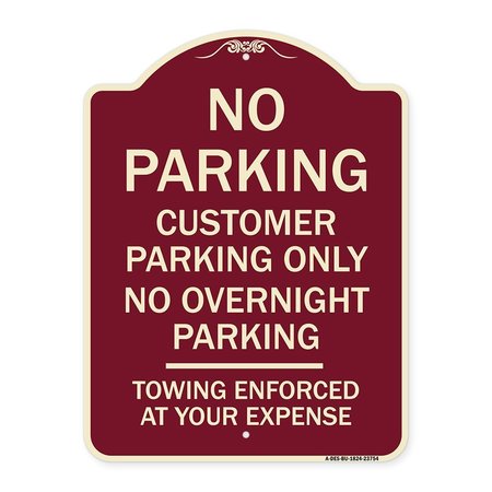 SIGNMISSION No Parking Customer Parking Only No Overnight Parking Towing Enforced at Your Expense, BU-1824-23754 A-DES-BU-1824-23754